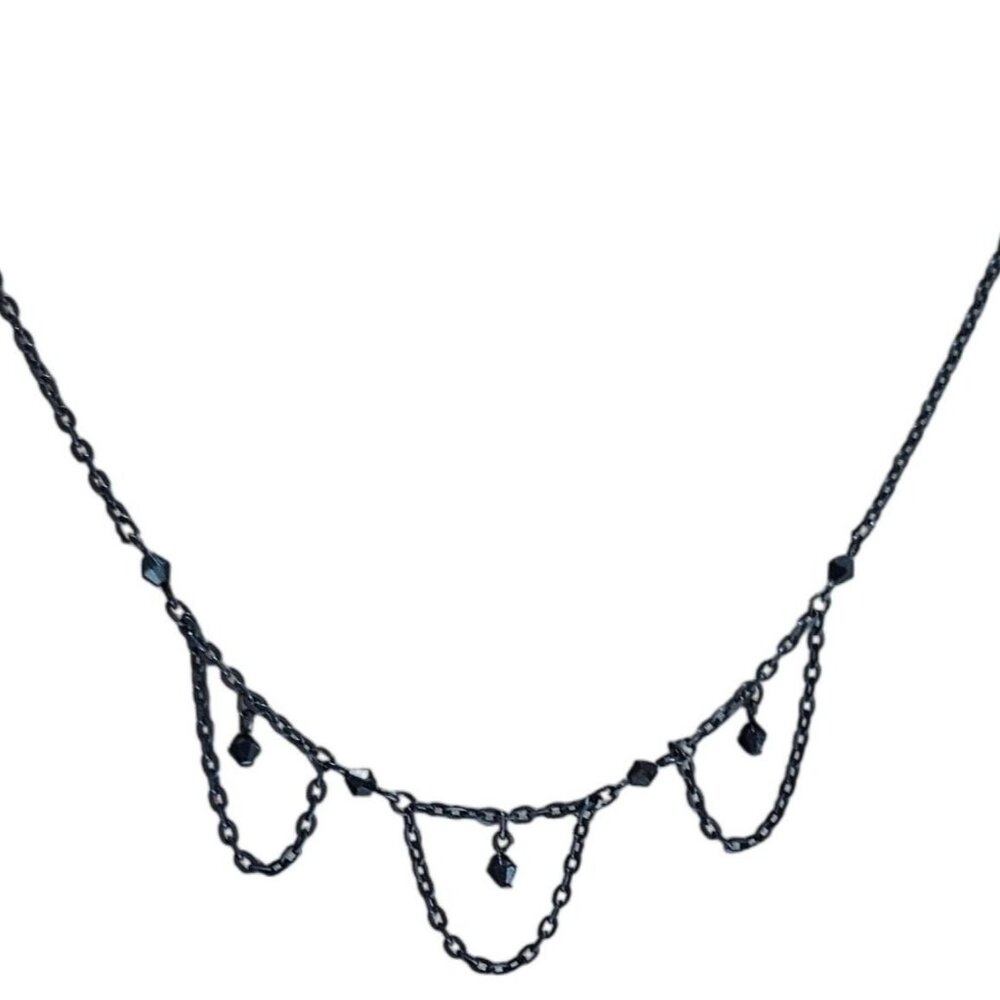 Elegant Black Chain Beaded Swag Bib Statement Necklace Fashion Jewelry Women